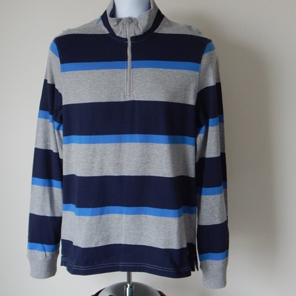 NWT Ben Sherman One Quarter Zip Long Sleeve Striped Cotton Blend Shirt Top - Picture 1 of 9